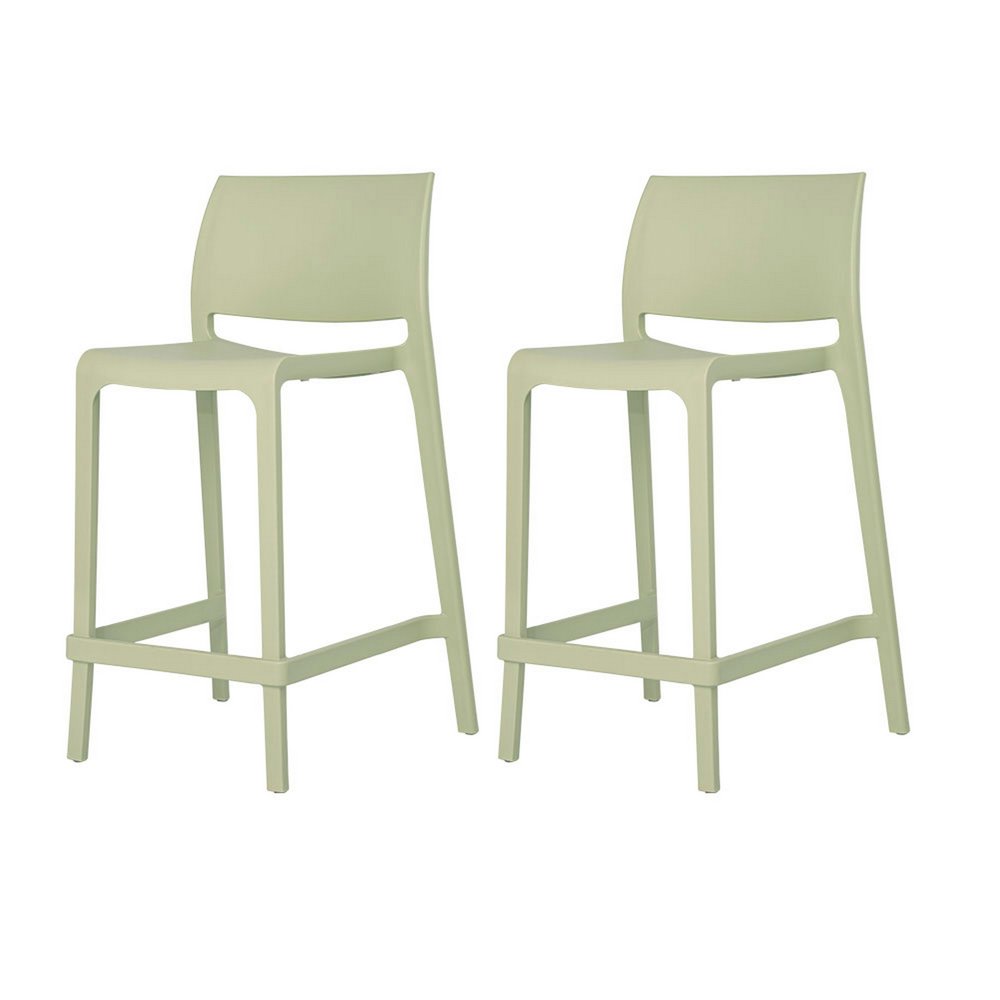 Set of Two 26" Green Heavy Duty Plastic Low Back Outdoor Counter Height Bar Chairs