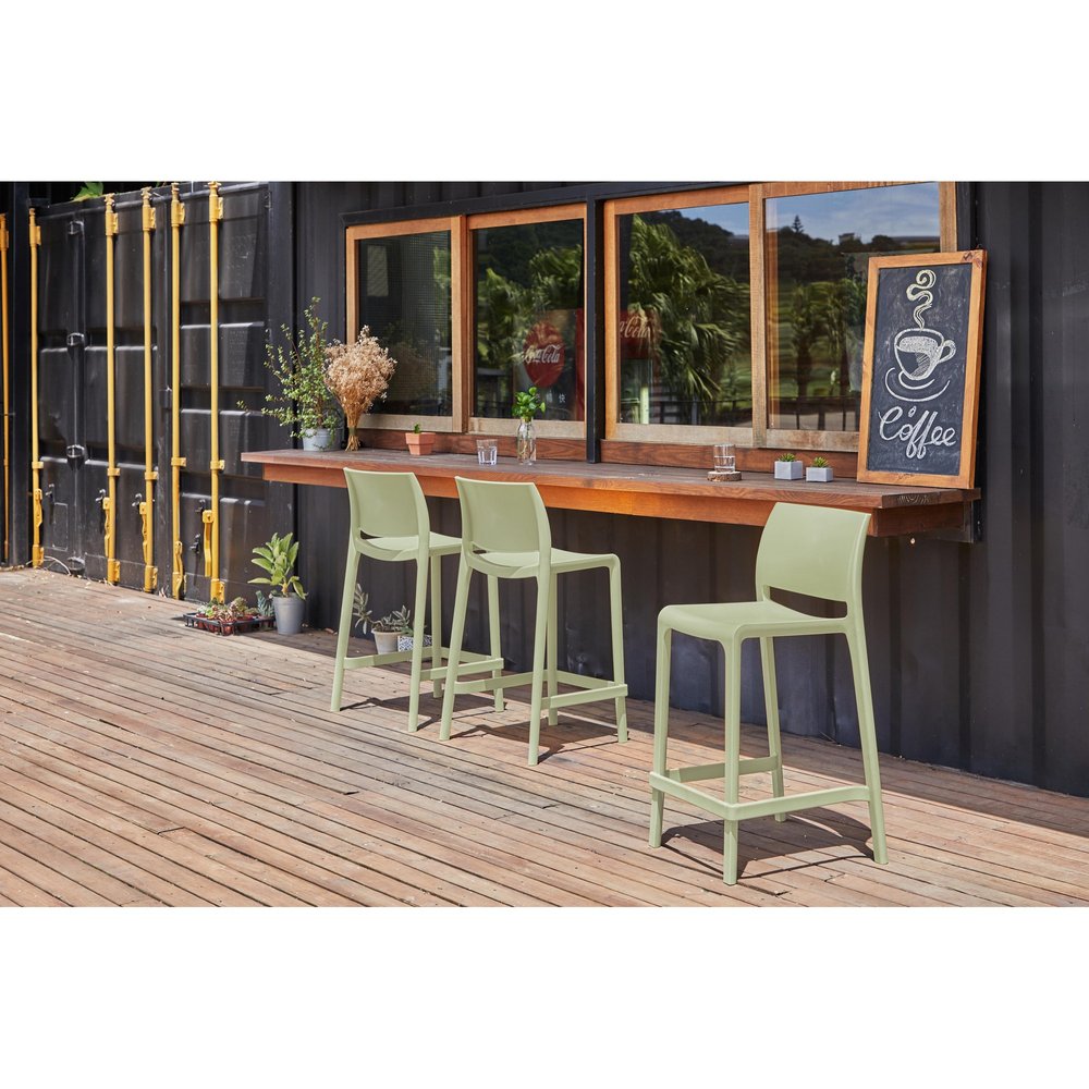 Set of Two 26" Green Heavy Duty Plastic Low Back Outdoor Counter Height Bar Chairs
