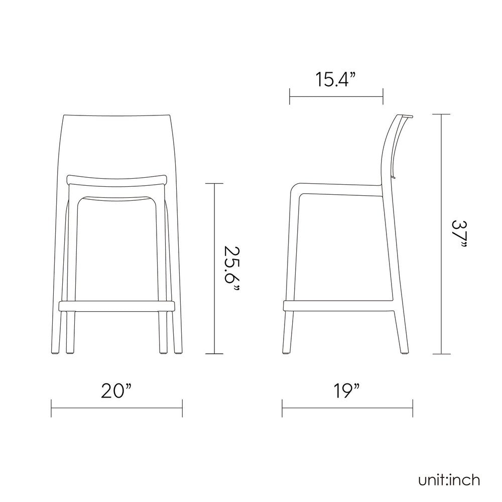 Set of Two 26" Green Heavy Duty Plastic Low Back Outdoor Counter Height Bar Chairs