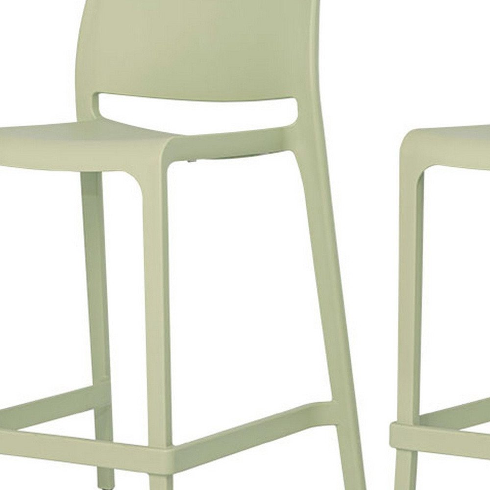 Set of Two 26" Green Heavy Duty Plastic Low Back Outdoor Counter Height Bar Chairs