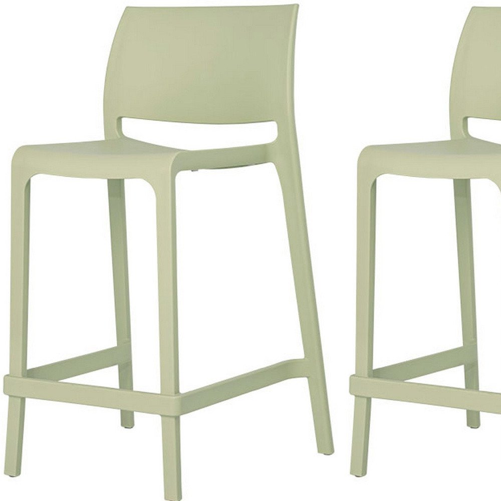 Set of Two 26" Green Heavy Duty Plastic Low Back Outdoor Counter Height Bar Chairs