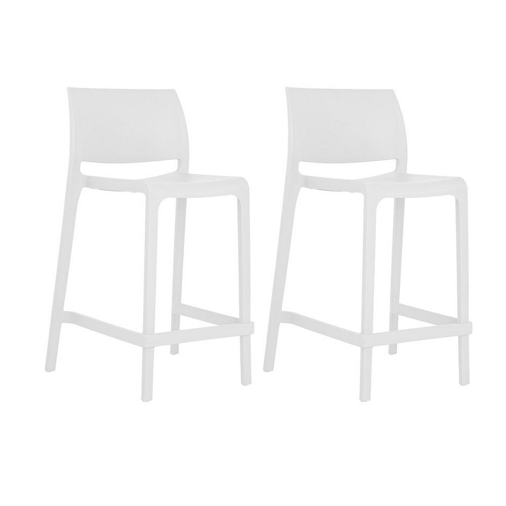 Set of Two 26" White Heavy Duty Plastic Low Back Outdoor Counter Height Bar Chairs