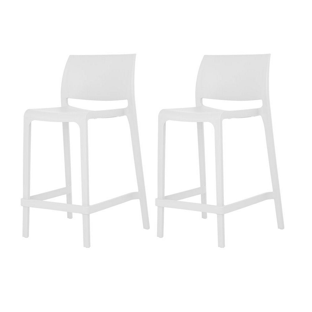 Set of Two 26" White Heavy Duty Plastic Low Back Outdoor Counter Height Bar Chairs