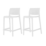 Set of Two 26" White Heavy Duty Plastic Low Back Outdoor Counter Height Bar Chairs