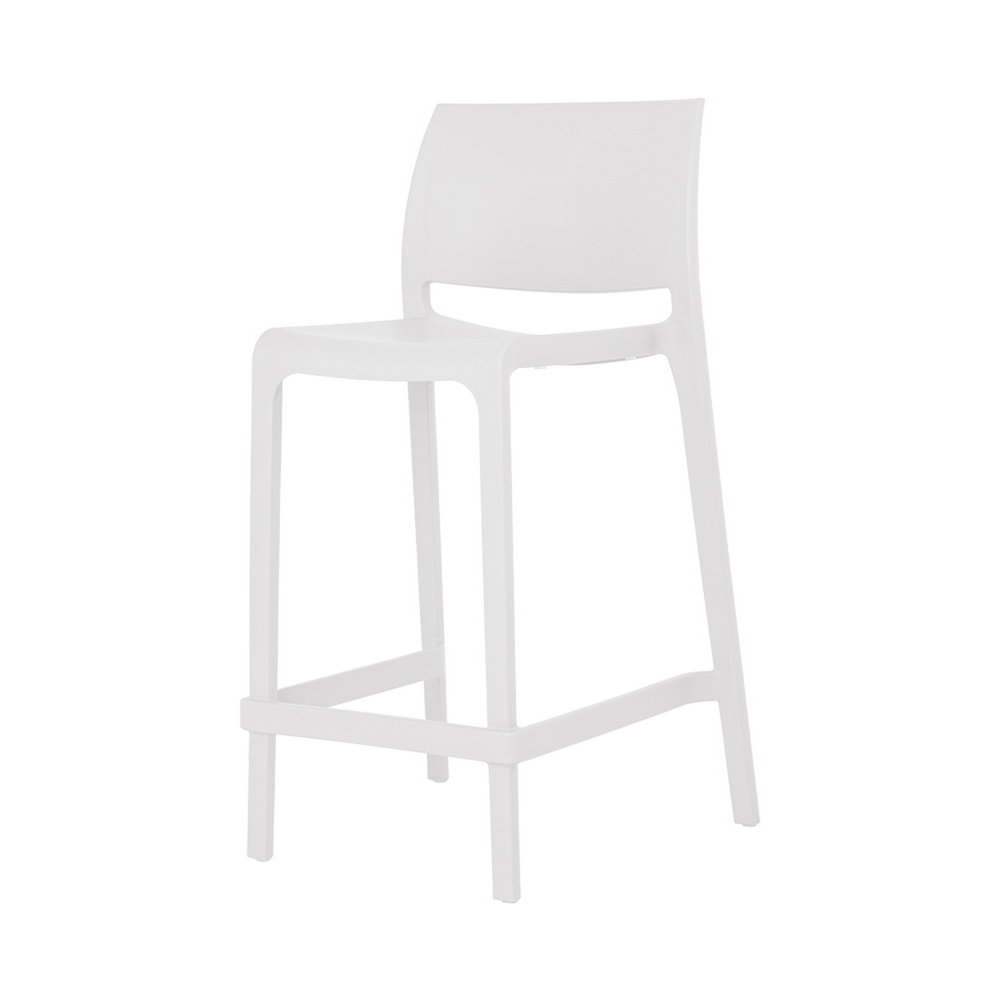 Set of Two 26" White Heavy Duty Plastic Low Back Outdoor Counter Height Bar Chairs