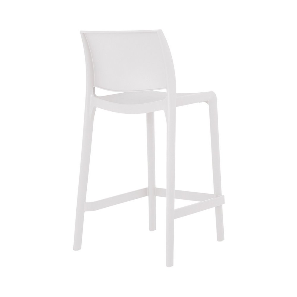 Set of Two 26" White Heavy Duty Plastic Low Back Outdoor Counter Height Bar Chairs