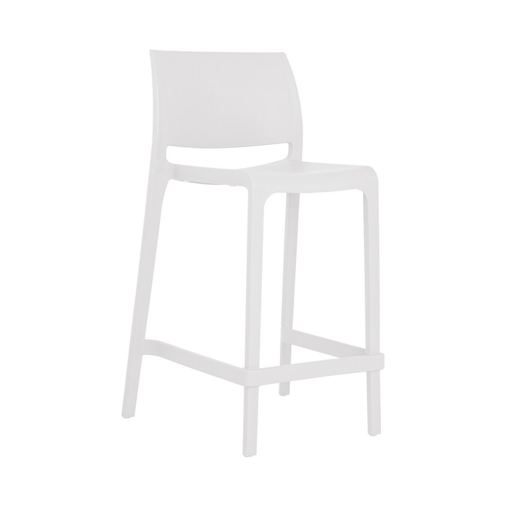 Set of Two 26" White Heavy Duty Plastic Low Back Outdoor Counter Height Bar Chairs