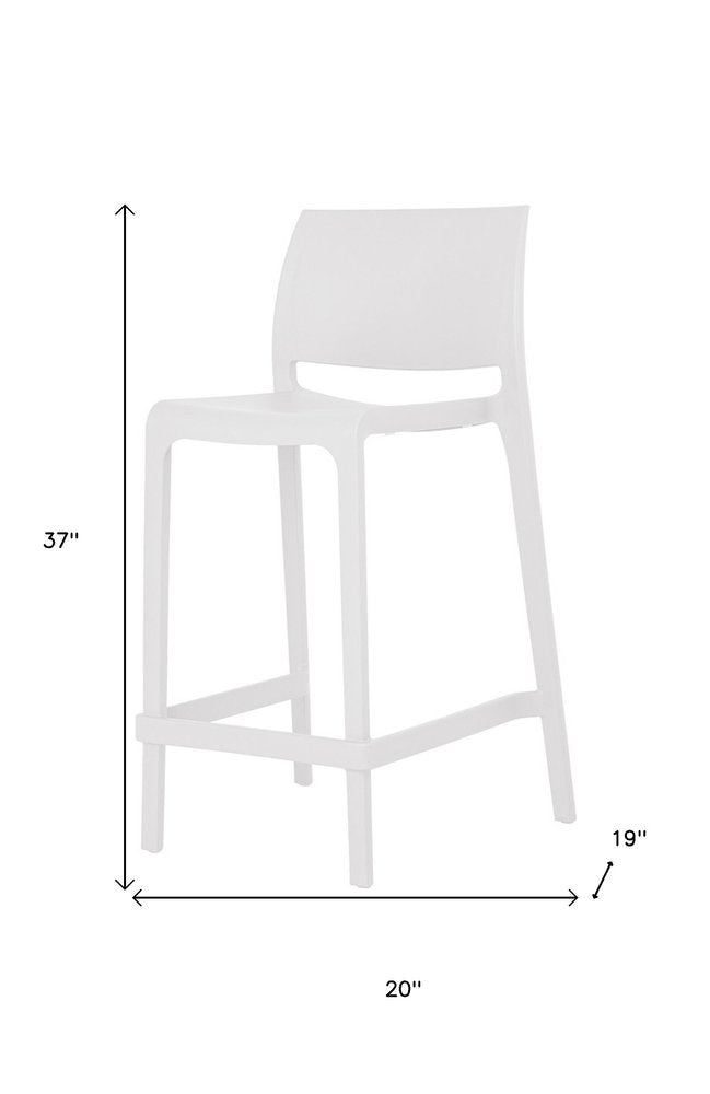 Set of Two 26" White Heavy Duty Plastic Low Back Outdoor Counter Height Bar Chairs