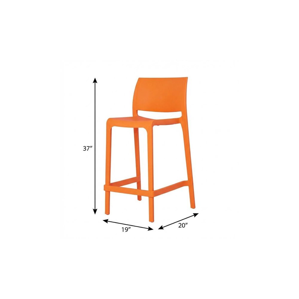 Set of Two 26" Orange Heavy Duty Plastic Low Back Outdoor Counter Height Bar Chairs