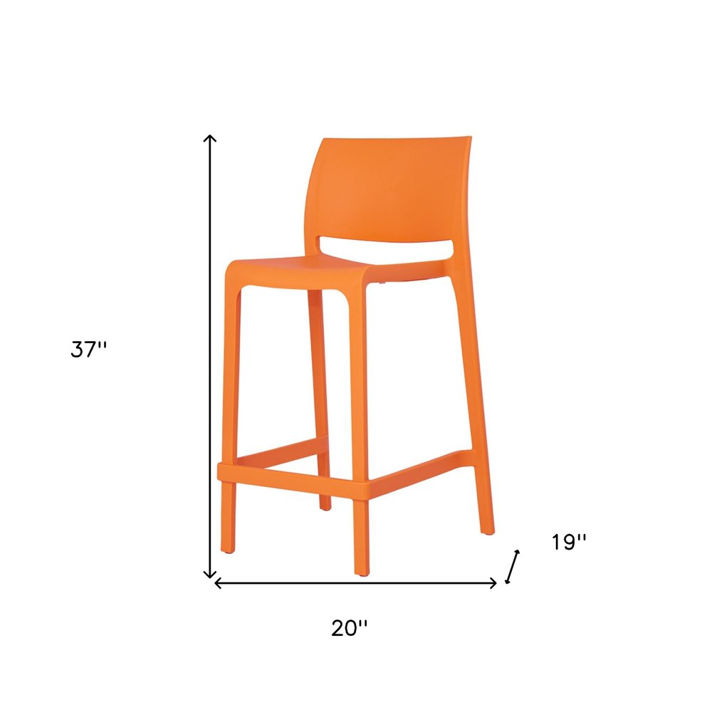 Set of Two 26" Orange Heavy Duty Plastic Low Back Outdoor Counter Height Bar Chairs