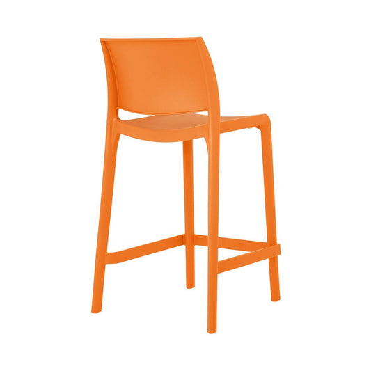 Set of Two 26" Orange Heavy Duty Plastic Low Back Outdoor Counter Height Bar Chairs