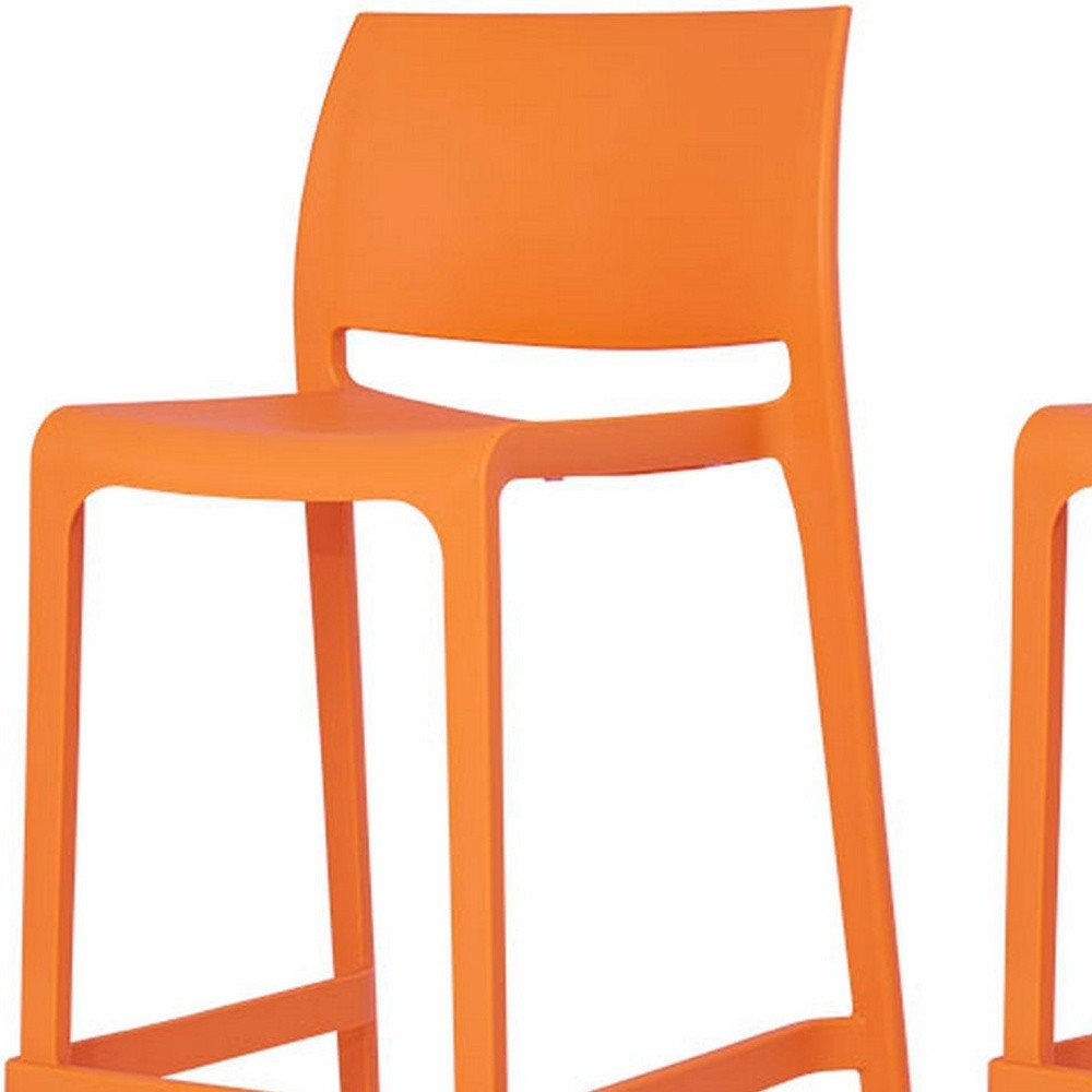Set of Two 26" Orange Heavy Duty Plastic Low Back Outdoor Counter Height Bar Chairs