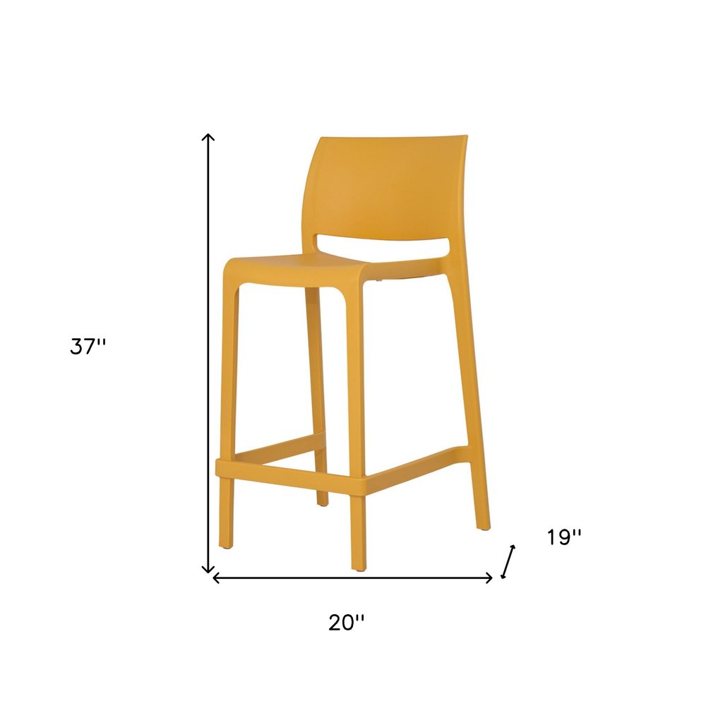 Set of Two 26" Gold and Yellow Heavy Duty Plastic Low Back Outdoor Counter Height Bar Chairs