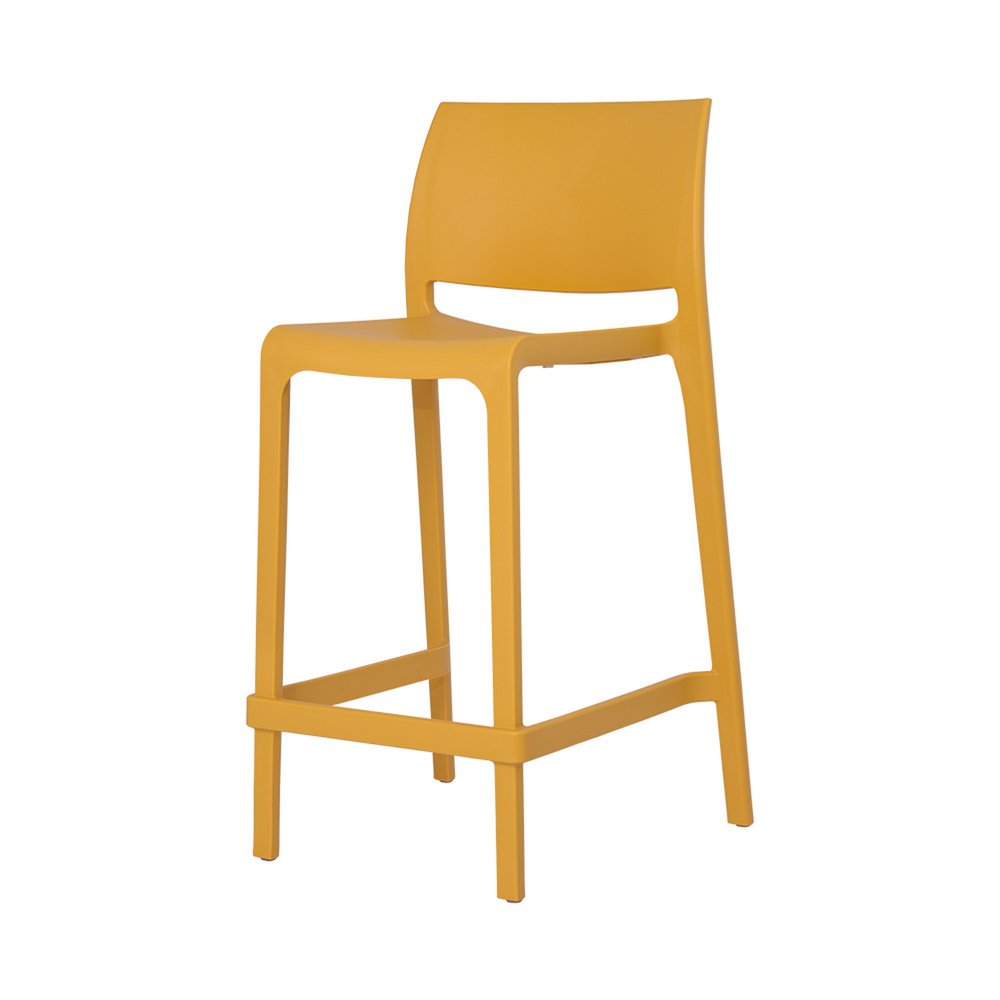 Set of Two 26" Gold and Yellow Heavy Duty Plastic Low Back Outdoor Counter Height Bar Chairs