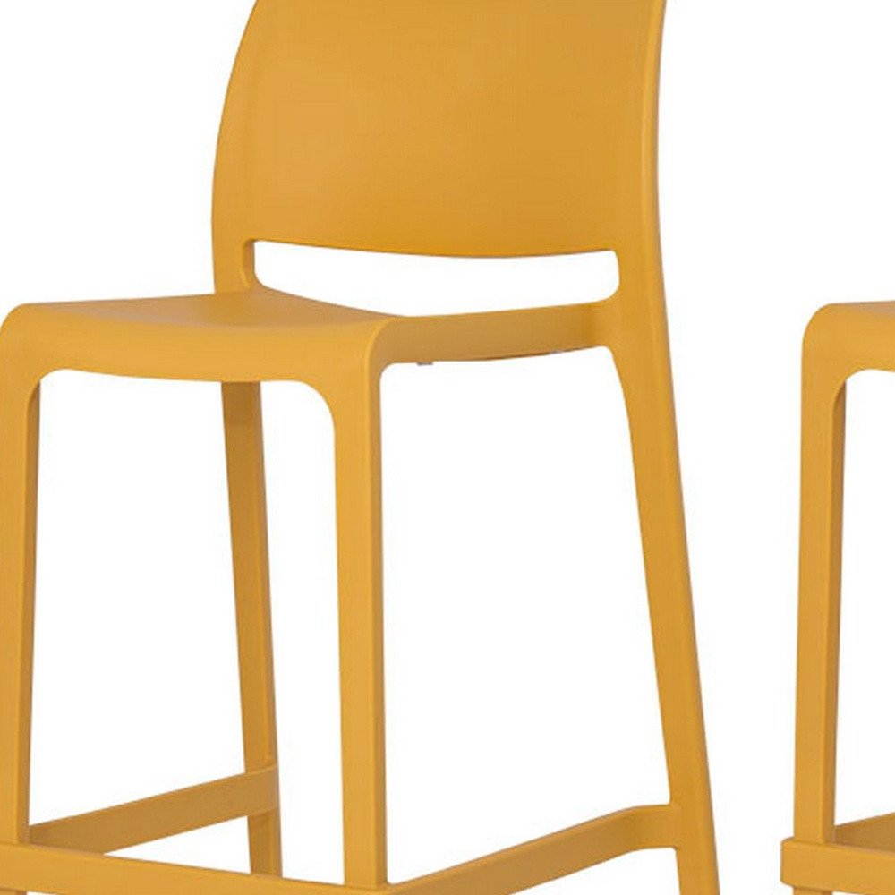 Set of Two 26" Gold and Yellow Heavy Duty Plastic Low Back Outdoor Counter Height Bar Chairs