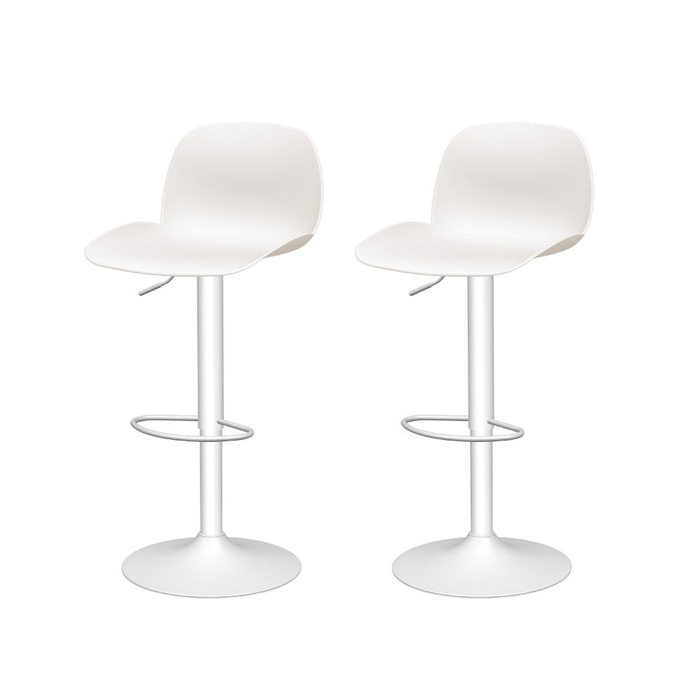Set of Two White Heavy Duty Plastic and Metal Low Back Adjustable Height Swivel Bar Chairs
