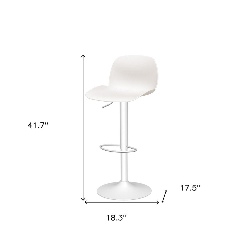 Set of Two White Heavy Duty Plastic and Metal Low Back Adjustable Height Swivel Bar Chairs