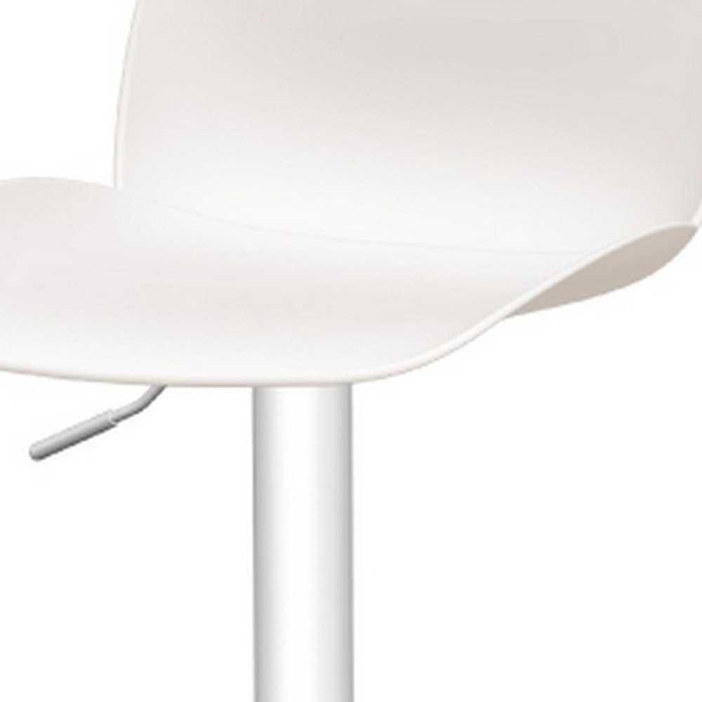Set of Two White Heavy Duty Plastic and Metal Low Back Adjustable Height Swivel Bar Chairs