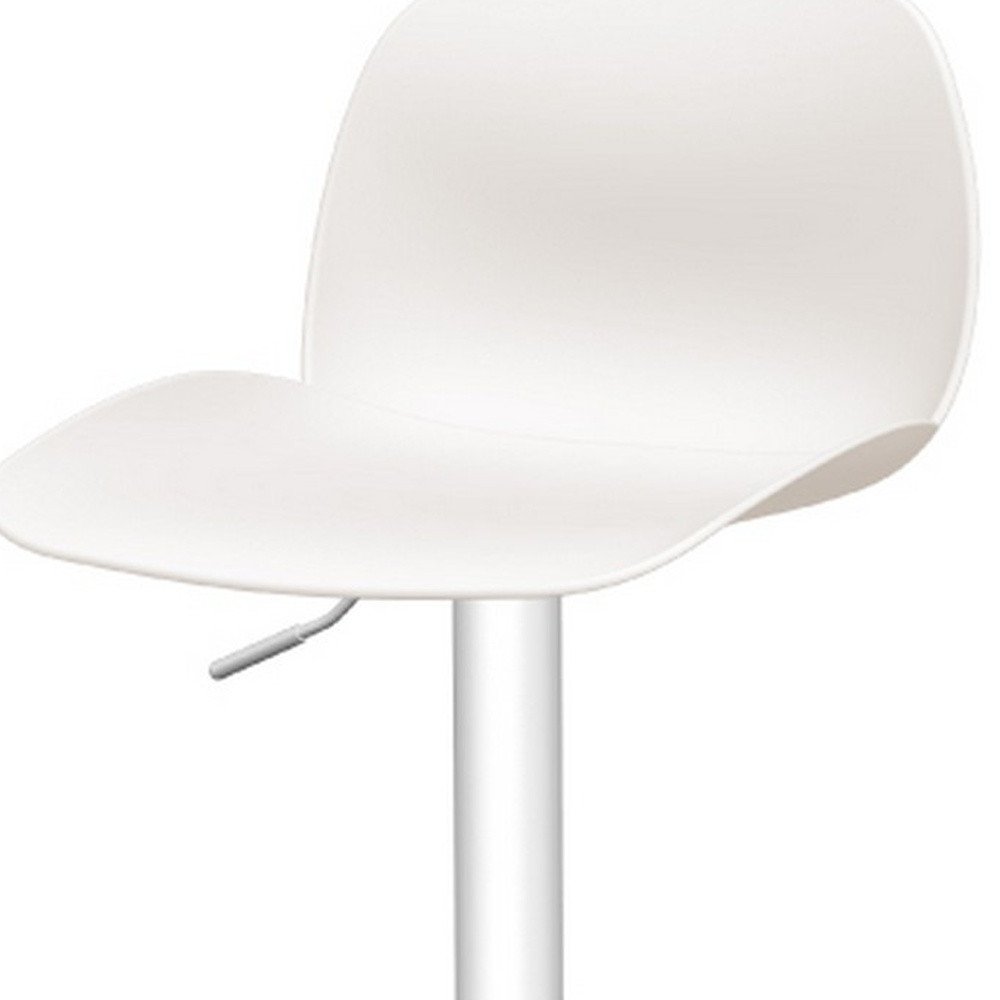 Set of Two White Heavy Duty Plastic and Metal Low Back Adjustable Height Swivel Bar Chairs