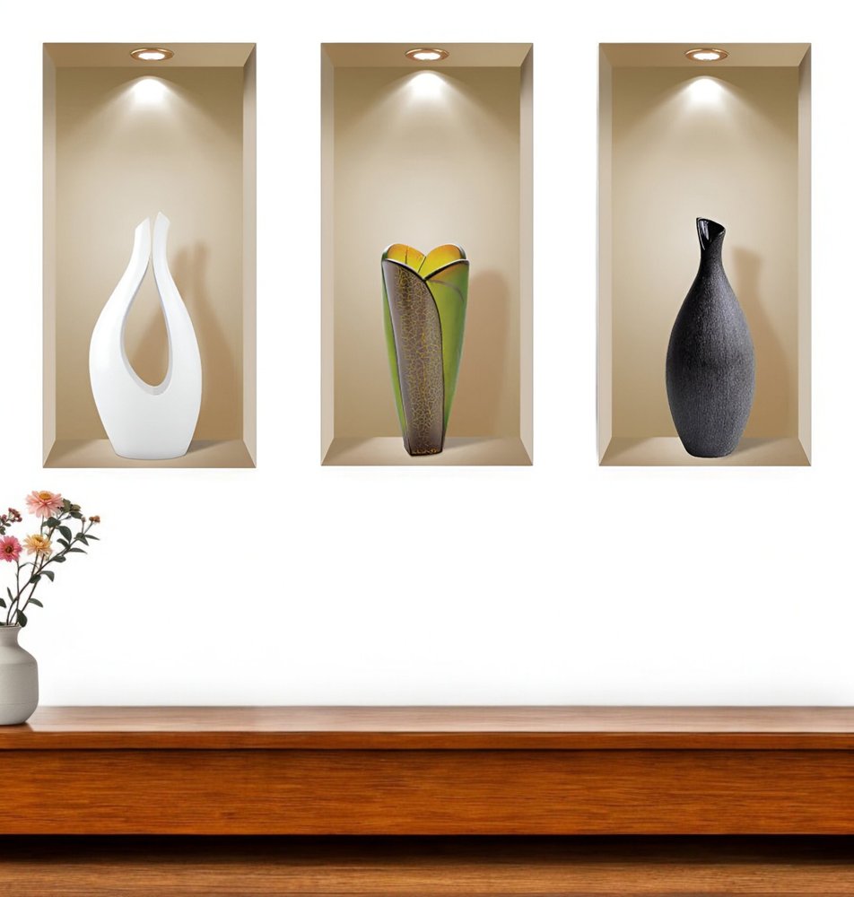 Set of Three Bot Faux Niche 3D Peel and Stick Wall Decals