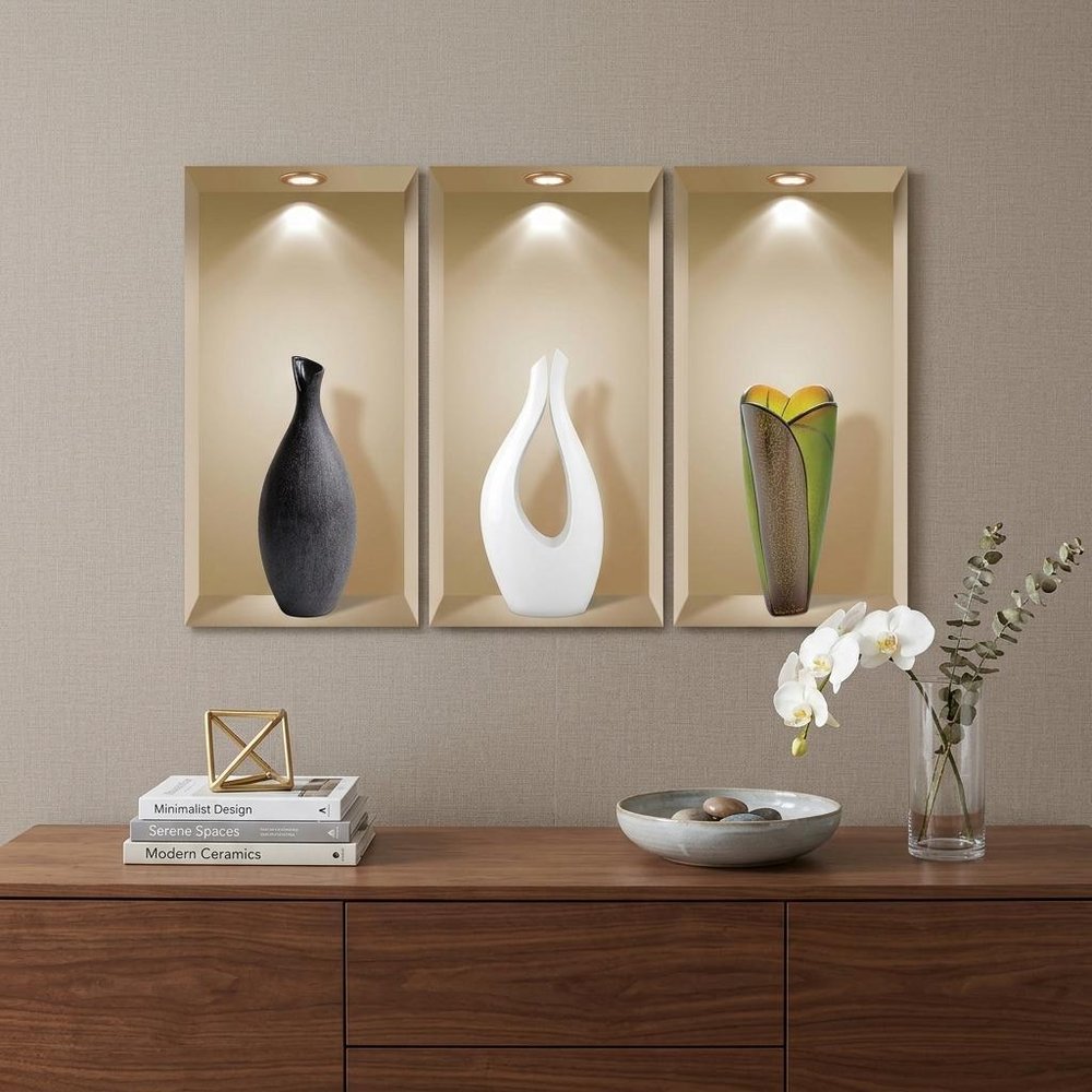 Set of Three Bon Faux Niche 3D Peel and Stick Wall Decals
