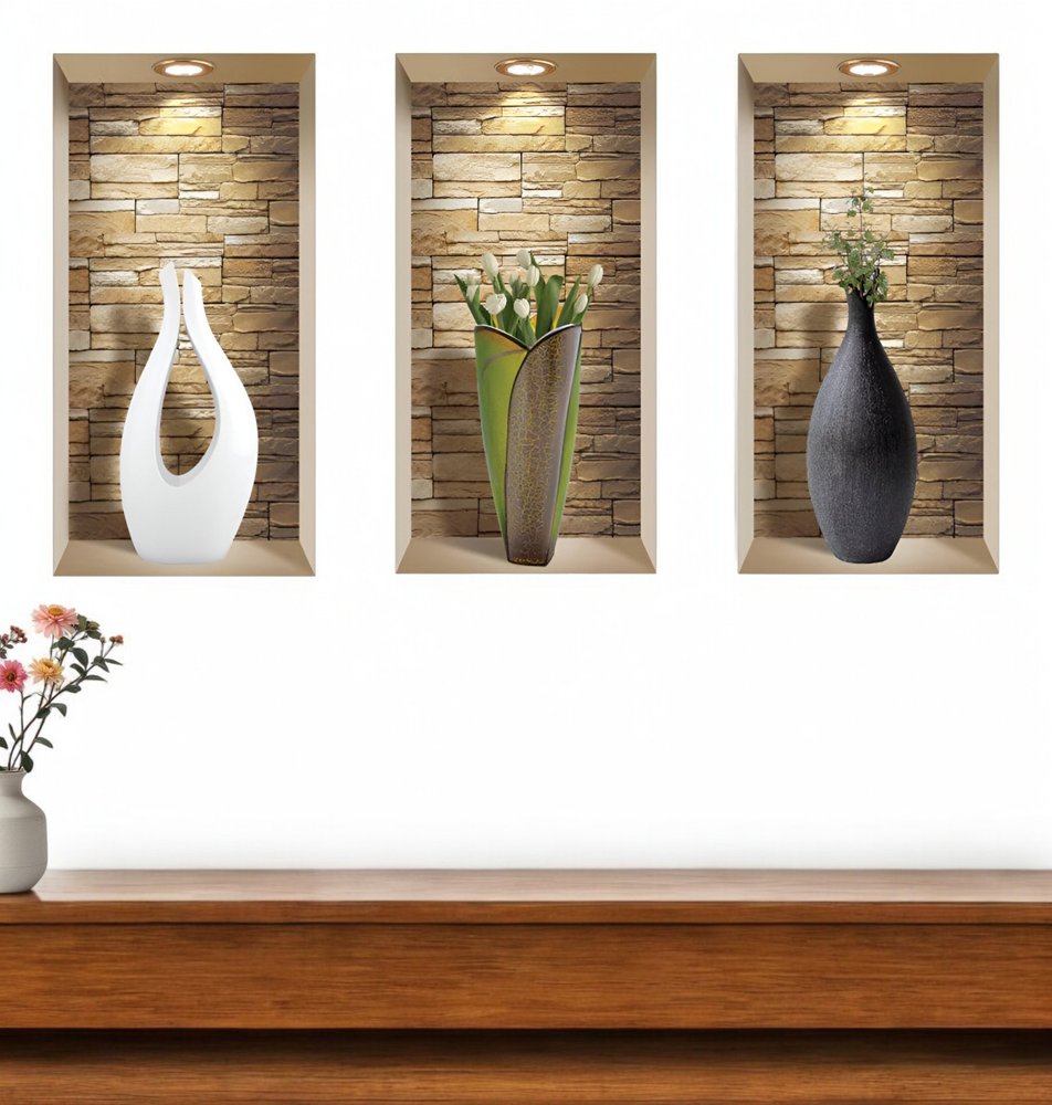 Set of Three Gin Faux Niche 3D Peel and Stick Wall Decals