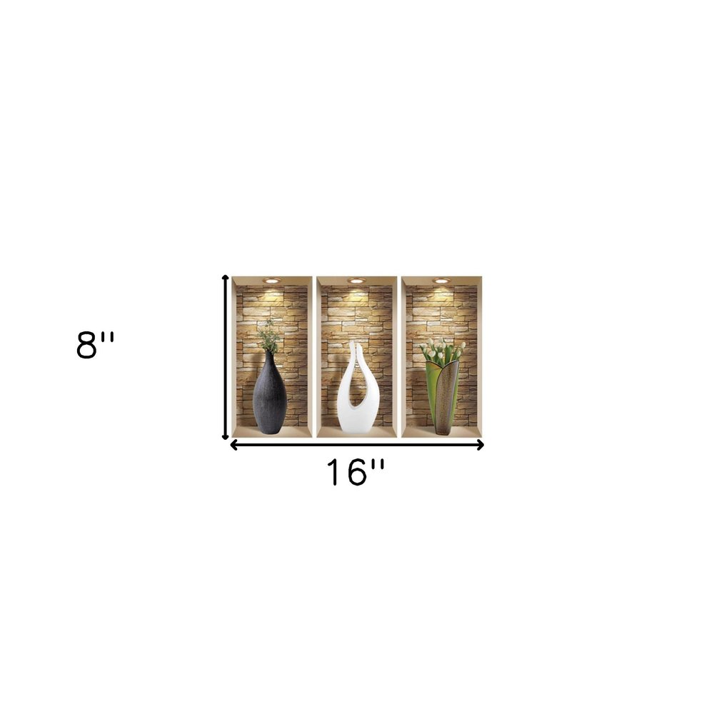 Set of Three Gin Faux Niche 3D Peel and Stick Wall Decals