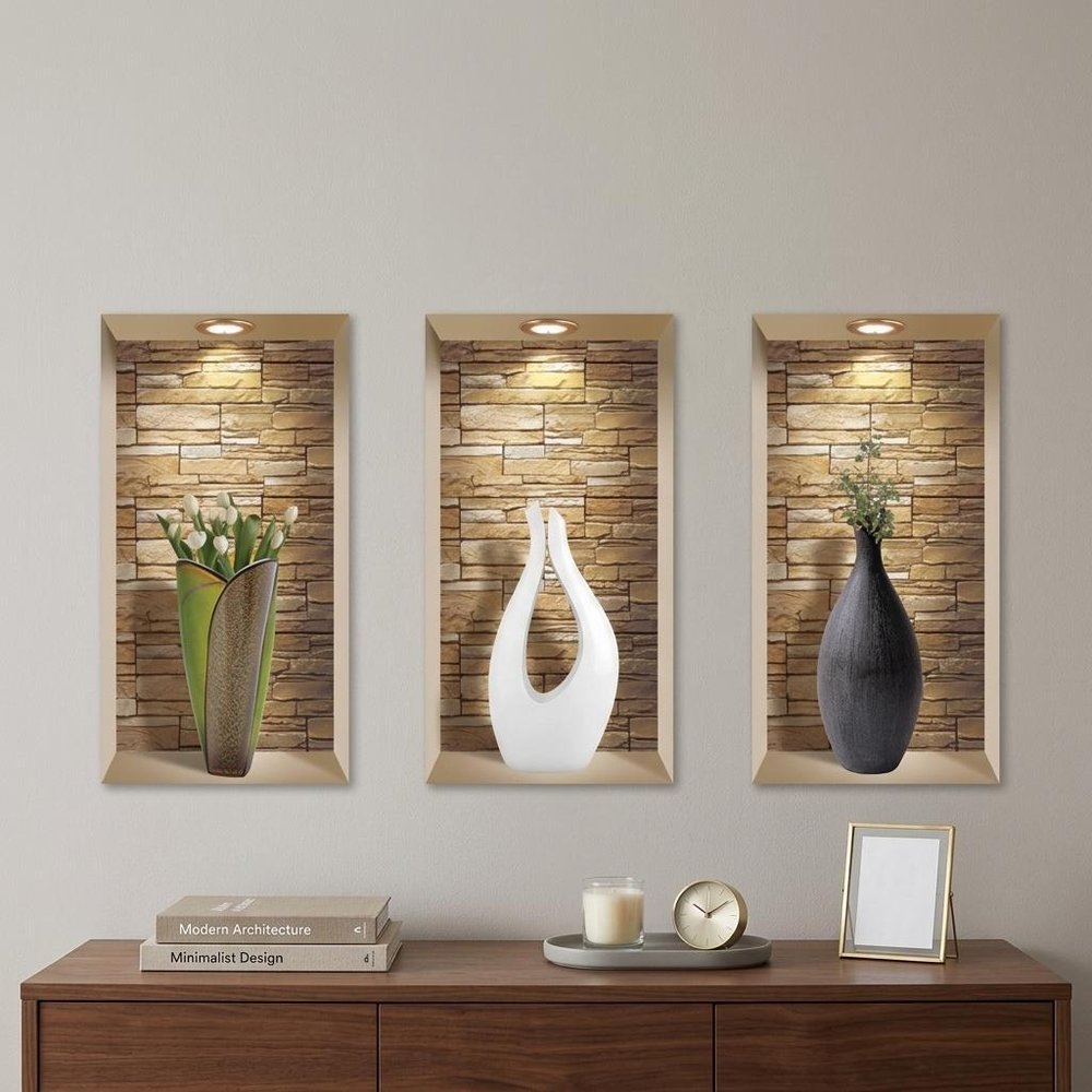 Set of Three Dia Faux Niche 3D Peel and Stick Wall Decals