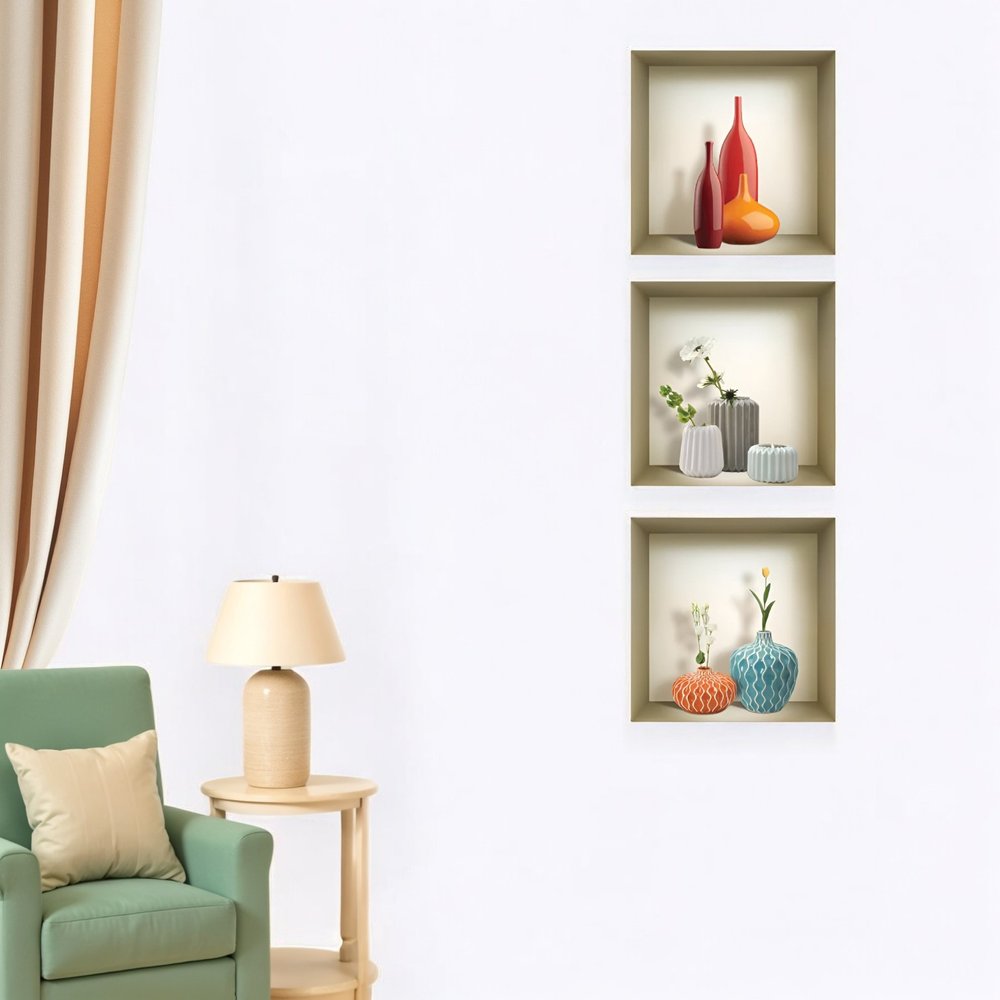 Set of Three Lin Faux Niche 3D Peel and Stick Wall Decals