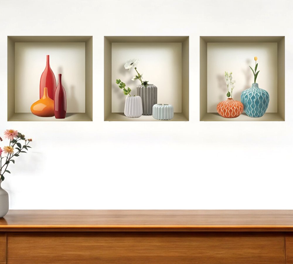 Set of Three Len Faux Niche 3D Peel and Stick Wall Decals