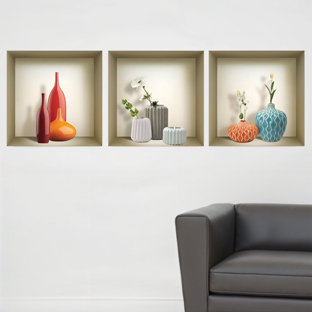 Set of Three Liv Faux Niche 3D Peel and Stick Wall Decals