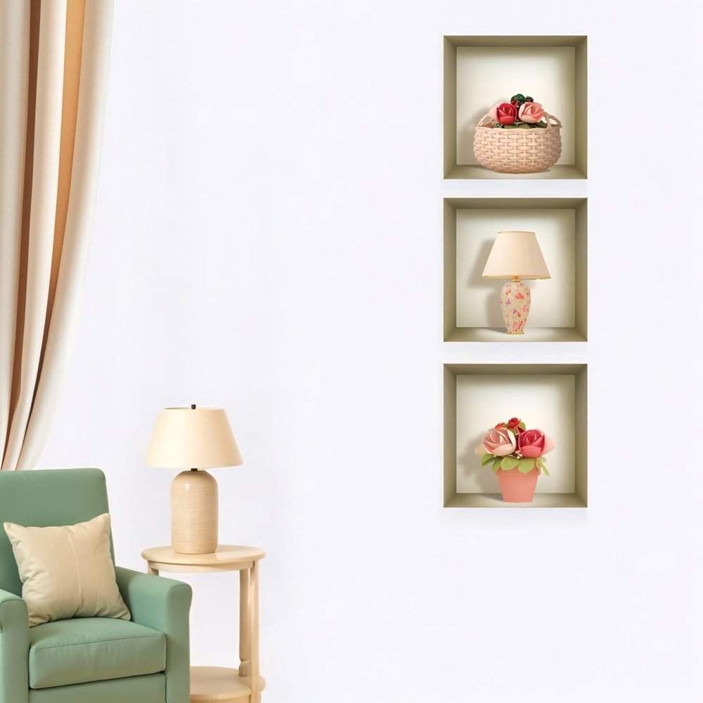 Set of Three Lil Faux Niche 3D Peel and Stick Wall Decals