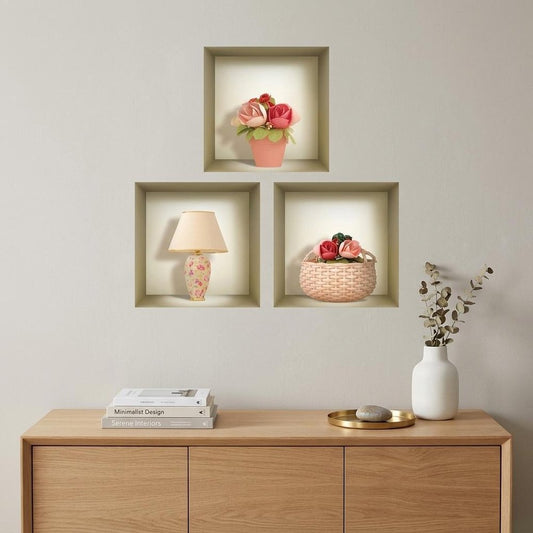 Set of Three Leo Faux Niche 3D Peel and Stick Wall Decals