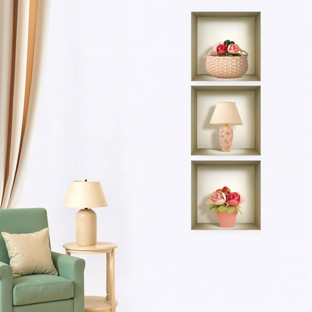 Set of Three Leo Faux Niche 3D Peel and Stick Wall Decals