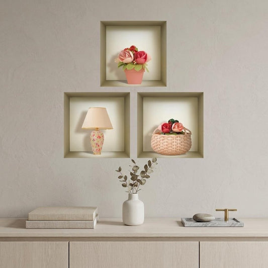 Set of Three Kai Faux Niche 3D Peel and Stick Wall Decals