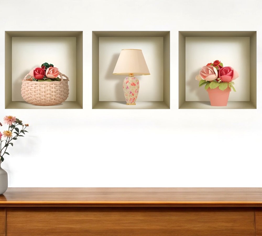 Set of Three Kai Faux Niche 3D Peel and Stick Wall Decals