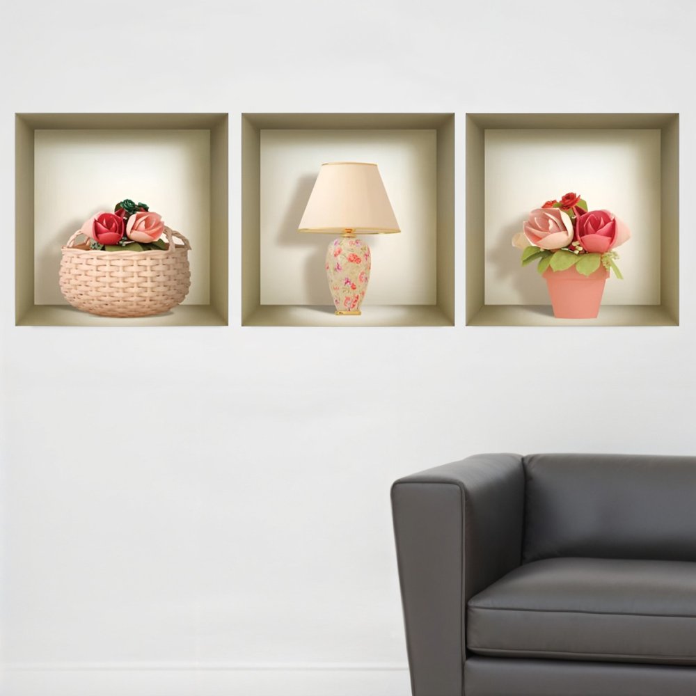 Set of Three Kai Faux Niche 3D Peel and Stick Wall Decals
