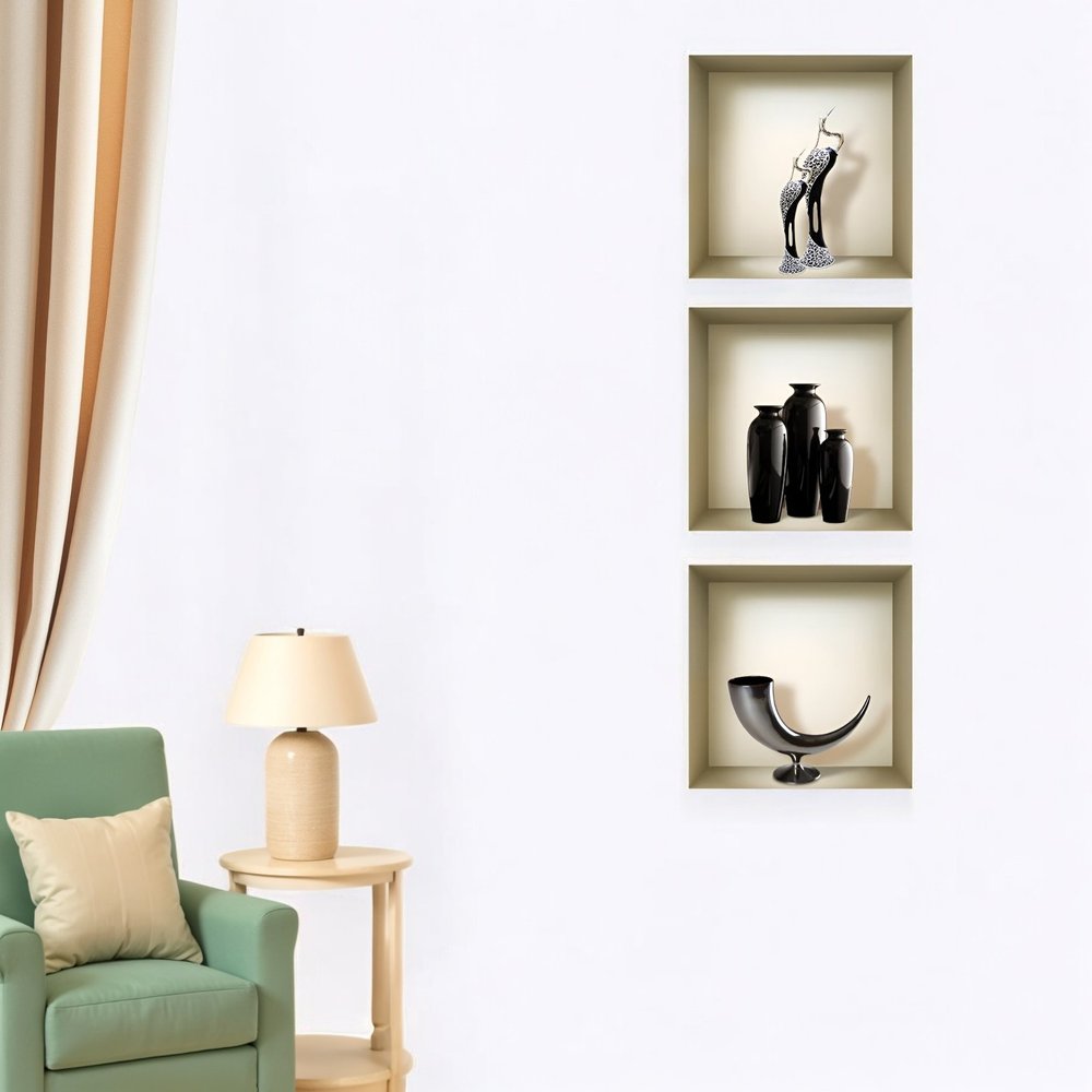 Set of Three Eli Faux Niche 3D Peel and Stick Wall Decals