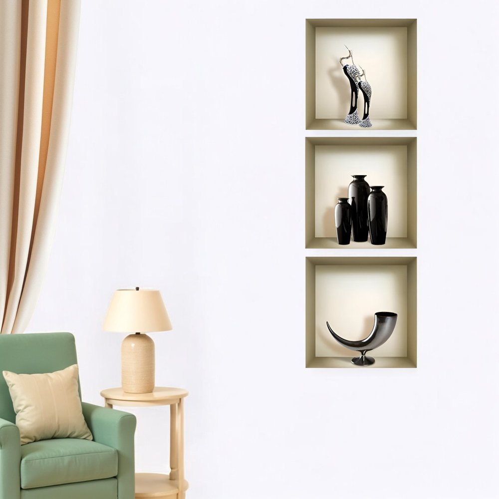 Set of Three Ian Faux Niche 3D Peel and Stick Wall Decals
