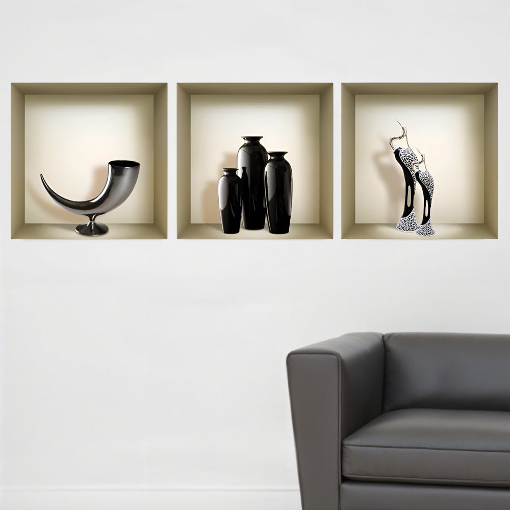 Set of Three Max Faux Niche 3D Peel and Stick Wall Decals