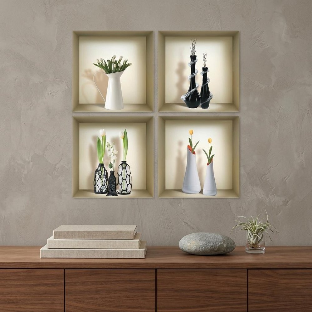 Set of Four Ari Faux Niche 3D Peel and Stick Wall Decals