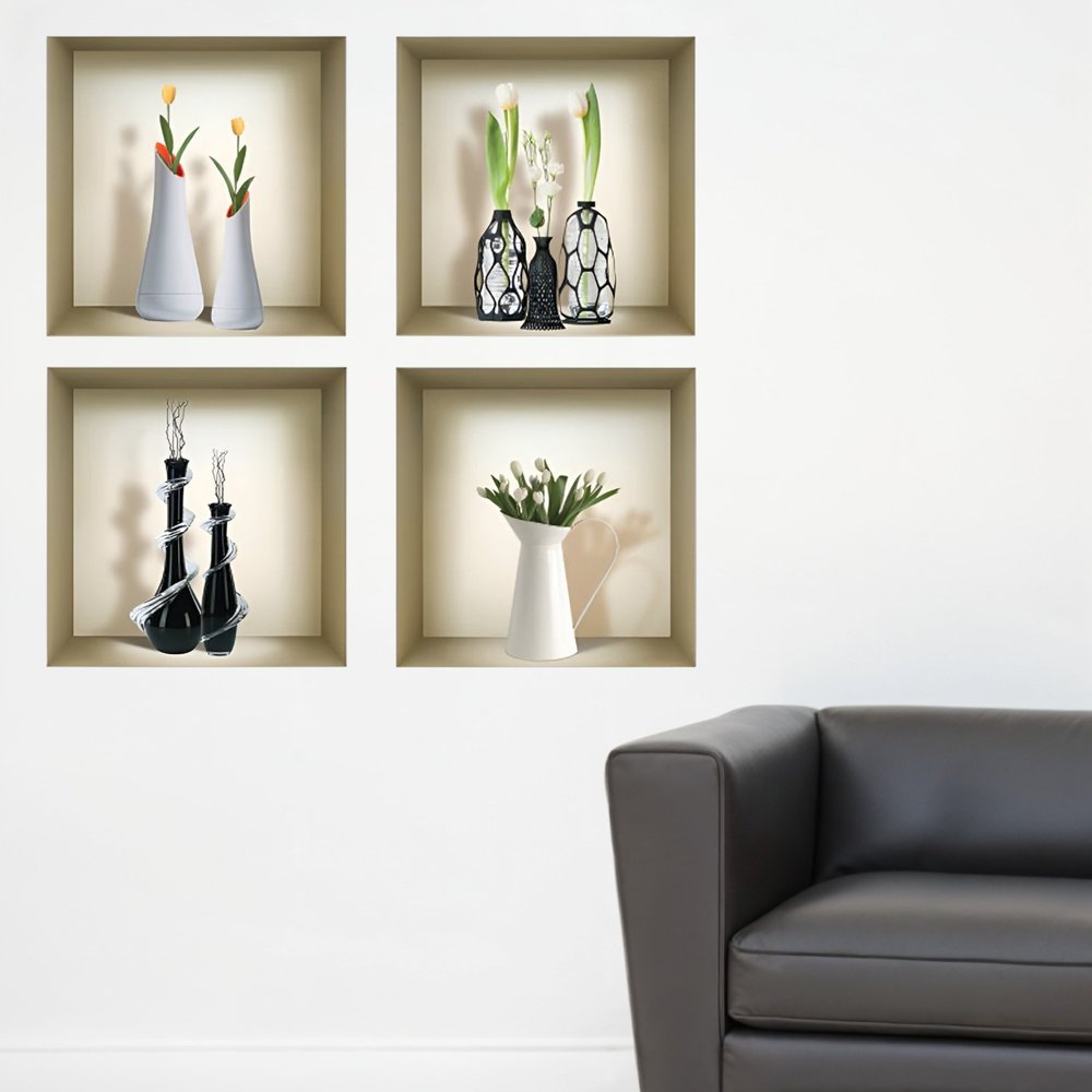 Set of Four Ari Faux Niche 3D Peel and Stick Wall Decals