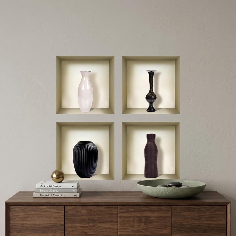 Set of Four Mac Faux Niche 3D Peel and Stick Wall Decals