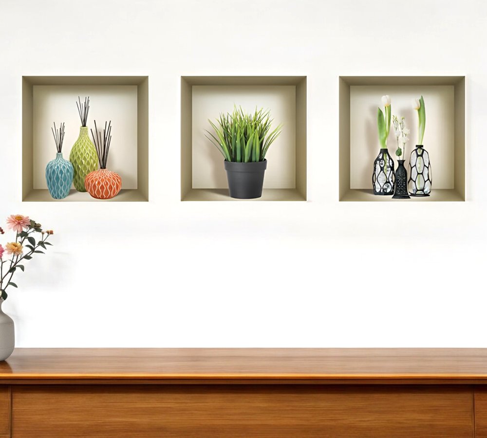 Set of Three Nia Faux Niche 3D Peel and Stick Wall Decals