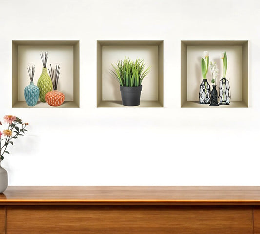 Set of Three Nia Faux Niche 3D Peel and Stick Wall Decals