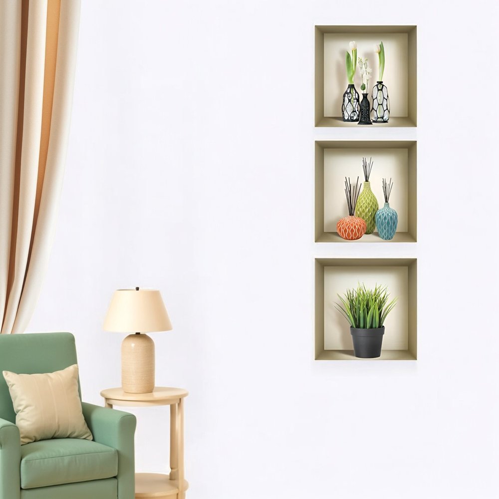 Set of Three Nia Faux Niche 3D Peel and Stick Wall Decals