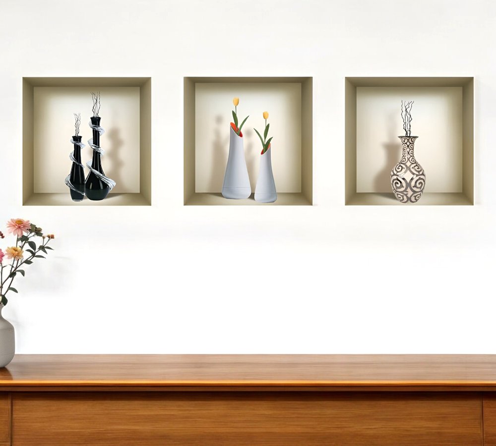 Set of Three Noa Faux Niche 3D Peel and Stick Wall Decals