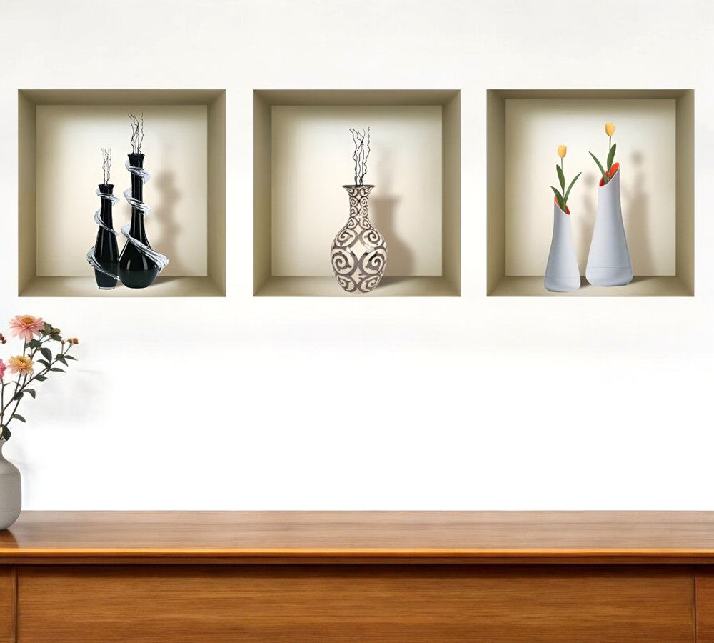 Set of Three Ray Faux Niche 3D Peel and Stick Wall Decals