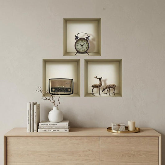Set of Three Aya Faux Niche 3D Peel and Stick Wall Decals