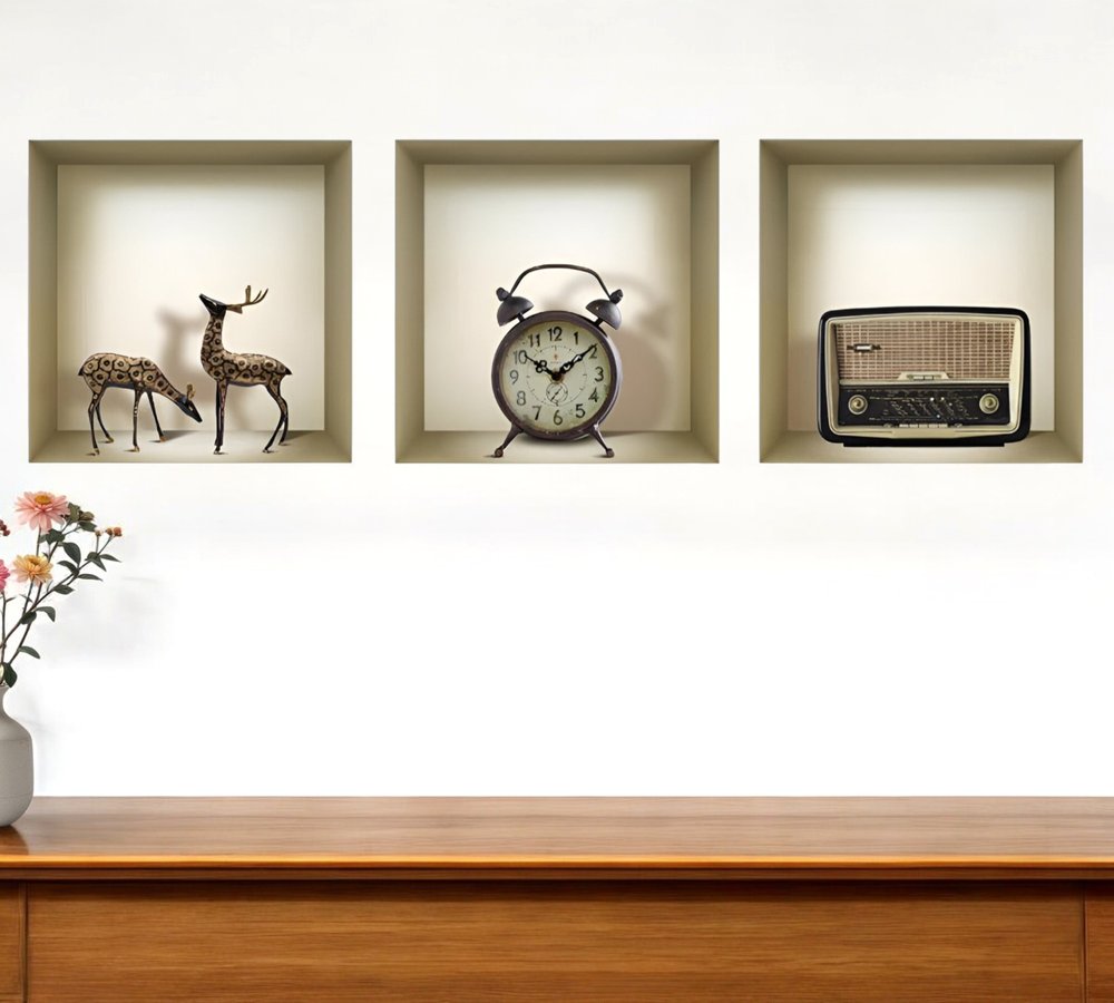 Set of Three Aya Faux Niche 3D Peel and Stick Wall Decals